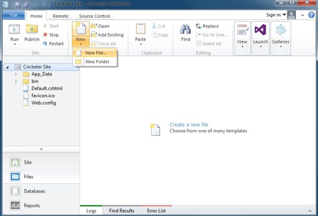 Creating New File in Web Site